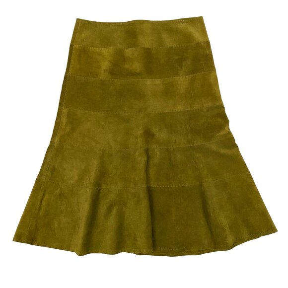 vintage olive green suede flare midi - Picture 1 of 3